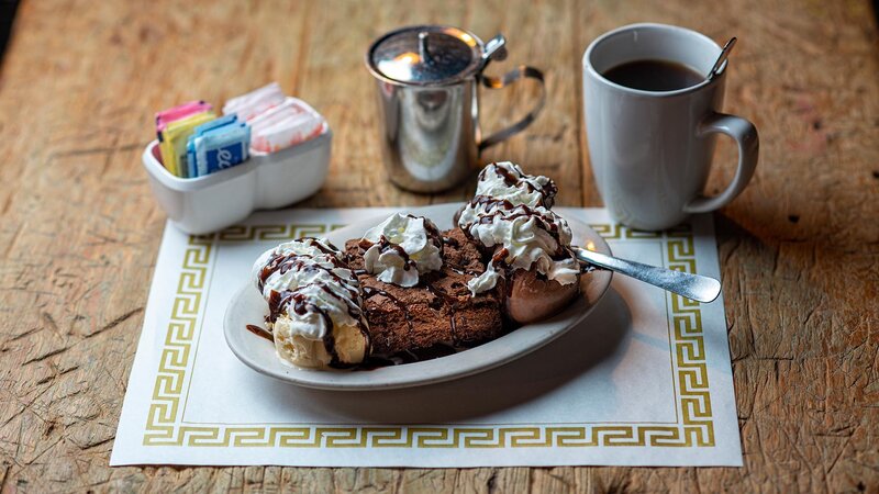 Chocolate brownie with ice cream dessert